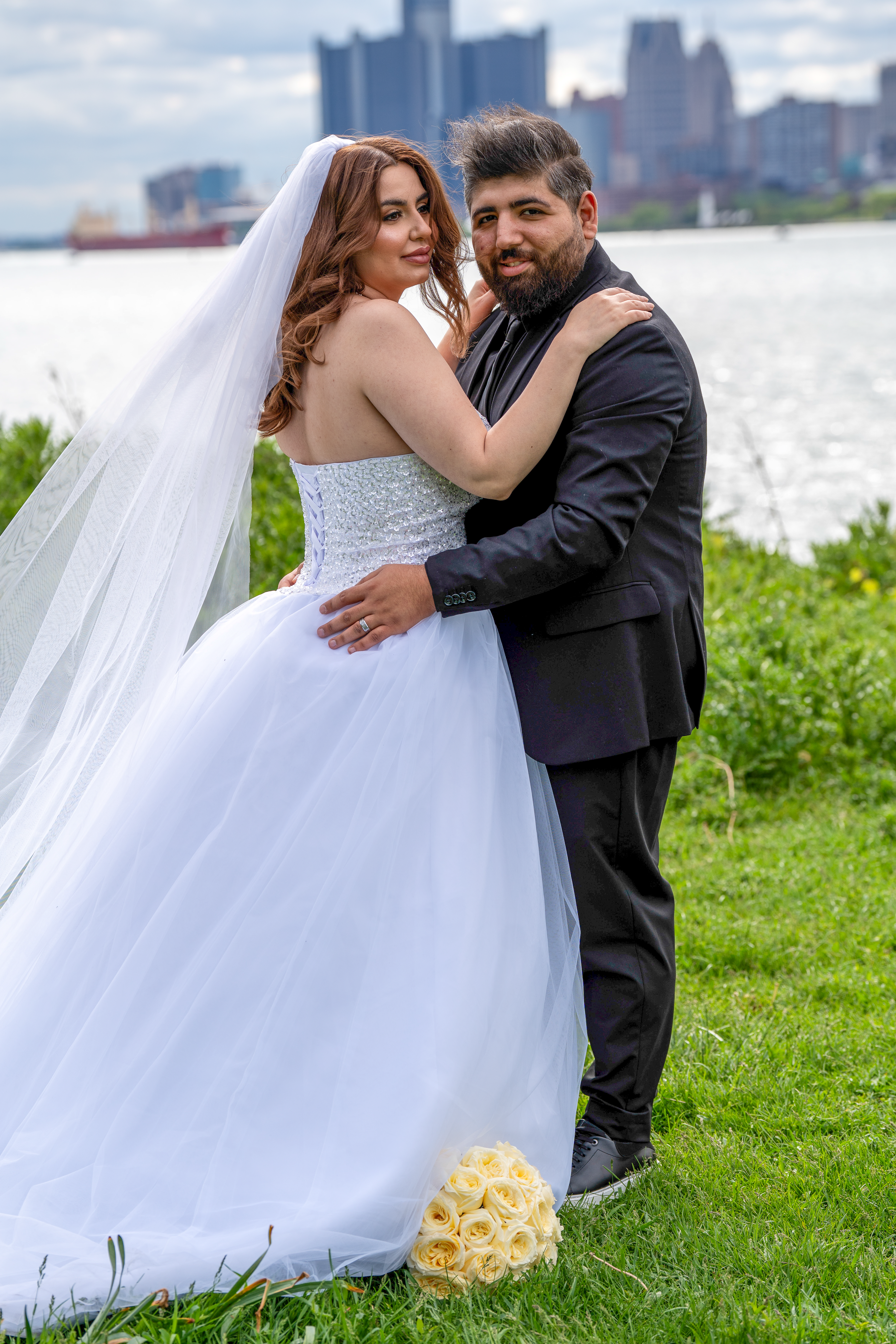 Romantic couple portrait at Ferndale MI wedding ceremony